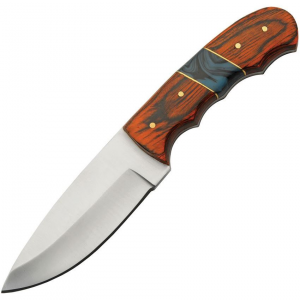 Pakistan 203462 Burnt Wave Hunter Satin Fixed Blade Knife Brown Handles thumbnail