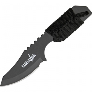 China Made M4140 Survival /Fire Starter Fixed Black Finish Blade Knife with Black Cord Wrapped Handle thumbnail