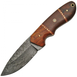 Damascus 1142 Hunter Micarta Rosewood Fixed Blade Knife