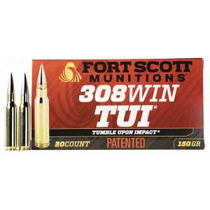 Tumble Upon Impact (TUI) Solid Copper Spun 150 gr 308 Winchester Rifle Ammo - 20 Round Box thumbnail