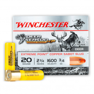 WINCHESTER AMMO Deer Season XP Copper Impact 20Ga 2-3/4in Sabot Slug 3/4oz 5 Bx/20 Cs Shotshell (X20DSLF)