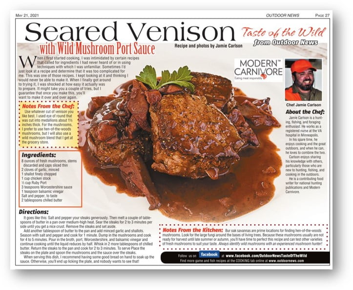 outdoor news taste of the wild seared venison jamie carlson