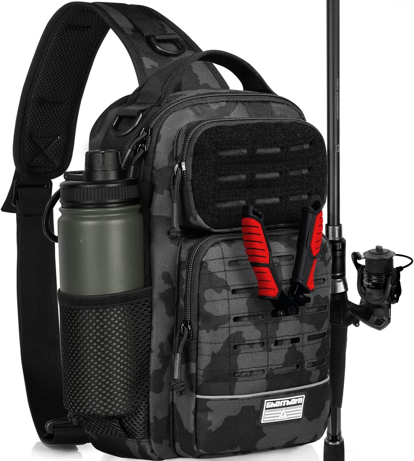 Ghosthorn Fishing Backpack Tackle Sling Bag -Lightweight Sling Tackle Storage Bag- Fishing Backpack with Rod Holder