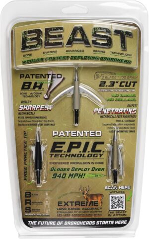 Bowmar Archery Beast Broadheads, World's Fastest Deploying Broadhead, Patented Technology, Sharpest Penetrating Mechanicals