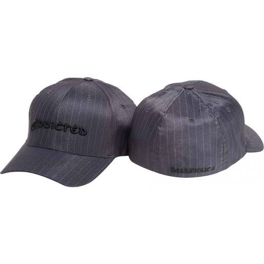 Bassaholics Addicted Puff Flex Fit Men's Fishing Hat - Grey Pinstripe L
