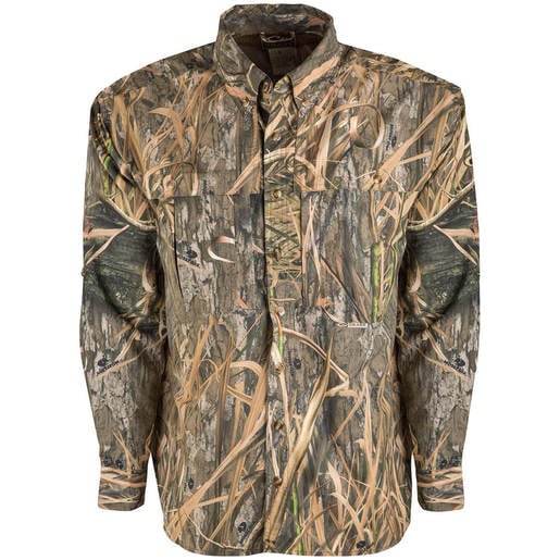 Drake Men's Mossy Oak Shadow Grass Habitat Wingshooter's Long Sleeve Hunting Shirt - Mossy Oak Shadow Grass Habitat 3XL