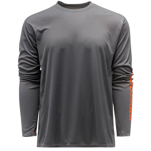 Grundens Men's Tough Sun Crew Long Sleeve Fishing Shirt - Red Orange M