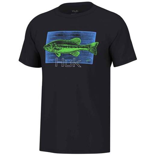 Huk Men's KC Neon Bass Short-Sleeve Fishing Shirt - Black L