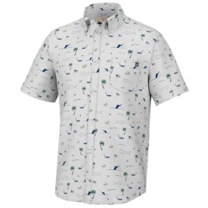 Huk Men's Kona Button-Down Short-Sleeve Fishing Shirt - Harbor Mist M