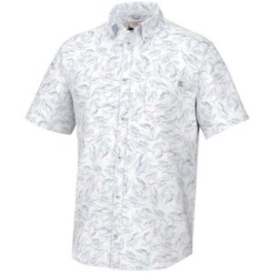 Huk Men's Kona Print Button Down Short-Sleeve Fishing Shirt - White M