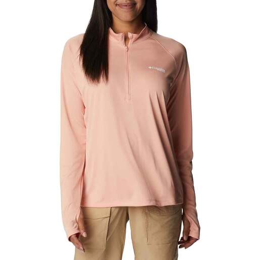 Columbia Women's PFG Tidal Tee Quarter Zip Long Sleeve Fishing Shirt - Light Coral L