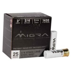 Migra Steel Shot 12 Gauge 3in #2/4 1-1/4oz Waterfowl Shotshells - 25 Rounds - #2,4