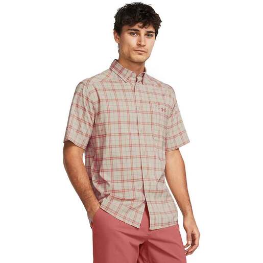 Under Armour Men's Drift Tide 2.0 Plaid Short-Sleeve Fishing Shirt - Sandstorm/Canyon Pink M