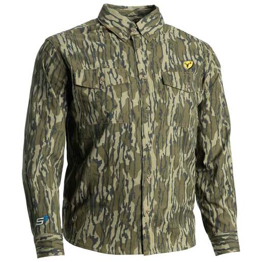 Blocker Outdoors Men's Mossy Oak Bottomland Fused Cotton Rip-Stop Long Sleeve Hunting Shirt - Mossy Oak Bottomland M