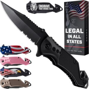 Legal Pocket Knife with 2.95” Serrated Blade, Glass Breaker, Seat Belt Cutter - EDC Sharp Folding Knives with Portable Clip - Small Tool for Tactical Camping Survival Hiking - Gifts for Men 6680