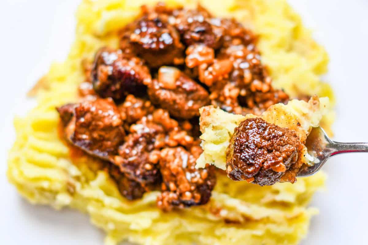 Venison Garlic Steak Bites and Mashed Potatoes by Jeff Benda