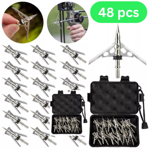 48Pcs 100 Grain Archery Broadheads 2" Dia Expandable Hunting Arrowhead w/2 Blade