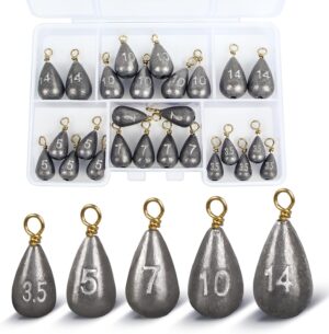 26Pcs Fishing Weights Sinkers Kit, Drop Shot Weights, Lead Fishing Weights for Saltwater Freshwater, Catfish Weights, Fishing Sinkers and Weights Assortment