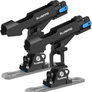 PLUSINNO 2 in 1 Fishing Rod Holders for Boat, Kayak Fishing Rod Holder, Fishing Pole Holders for Track Mount / Deck Mount, Fishing Gear with Fishing Rod Protective Strap, Fishing Accessories & Gifts
