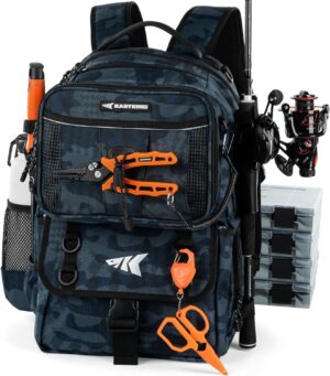 KastKing BaitSpace 50L Fishing Tackle Backpack with Removable Bait Binder & 4 Tackle Boxes, Rod Holders Storage Fishing Gear