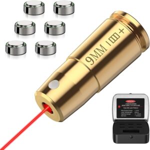 EZshoot Bore Sight Laser 9mm/223 5.56mm/243 308/12-Gauge Red Laser Boresighter with Portable Tin Case and Extra Batteries
