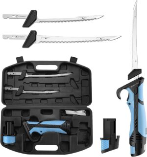 Calamus BladeVolt Rechargeable Cordless Electric Fillet Knife with 7" & 9" Blades, 27,000 RPM Motor, Type-C Battery, Non-Slip Grip & Safety Lock, Portable Carry Case, Fishing Gear and Gifts for Men