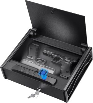Biometric Gun Safe for Pistols - 3-Way Quick Access Handgun Safe with Fingerprint/Digital Keypad/Key, Large Capacity Gun Lock Box for Home, Bedside Nightstand and Car, Matte Black